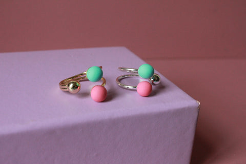 KUGLE ring, aqua/pink