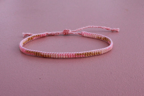 LOOM armbånd - 2 rækker (striber - lyserød, pink, guld)