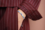 LOOM armbånd - 3 rækker (striber - blå, lyseblå, guld)